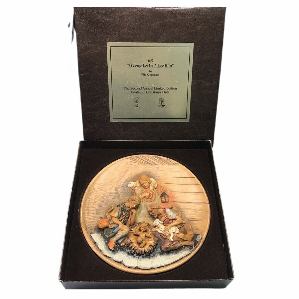 Fontanini 1987 Limited Ed "O Come Let Us Adore Him" Christmas Plate Italy In Box